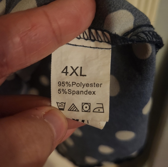 Knotted Cuff Blue and White Polka Dot Blouse Plus - Picture 6 of 6